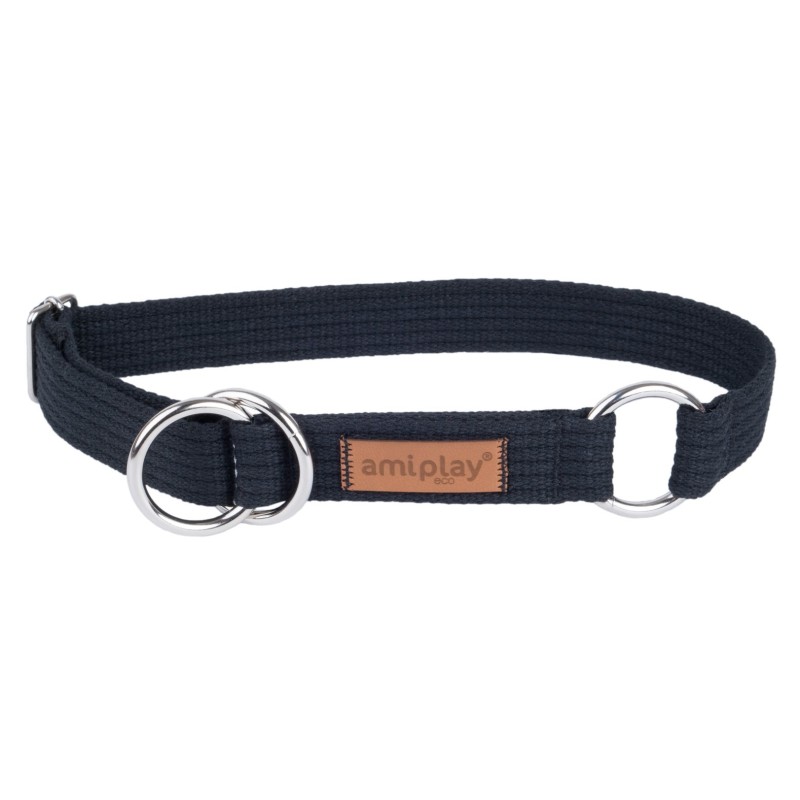 AMIPLAY Obroża półzaciskowa Cotton - Czarna L (32-50 cm x 2,5 cm)