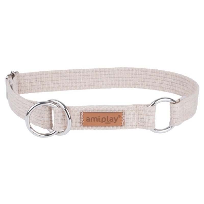 AMIPLAY Obroża półzaciskowa Cotton - Beżowa L (32-50 cm x 2,5 cm)