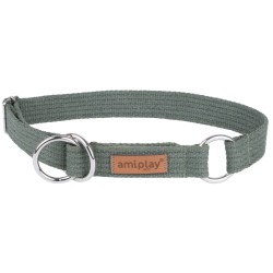 AMIPLAY Obroża półzaciskowa Cotton - Khaki M (26-40 cm x 2 cm)
