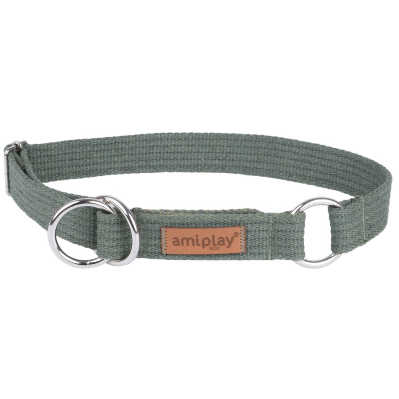 AMIPLAY Obroża półzaciskowa Cotton - Khaki XL (34-55 x 3cm)