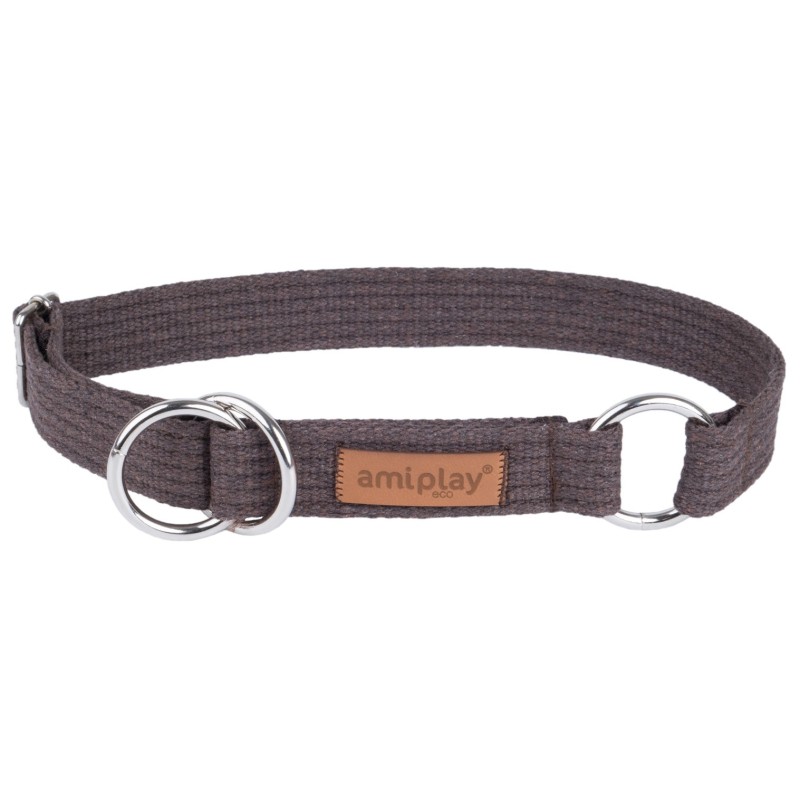 AMIPLAY Obroża półzaciskowa Cotton - Brązowa M (26-40 cm x 2 cm)