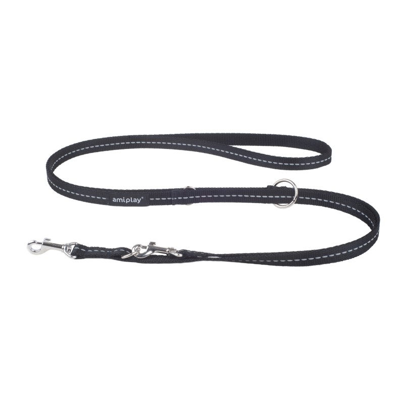 AMIPLAY Smycz regulowana 6 in 1  Reflective 100-200 cm - Czarna L