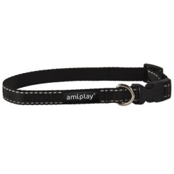 AMIPLAY Obroża regulowana Reflective - Czarna S (20-35 x 1cm)
