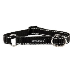 AMIPLAY Obroża półzaciskowa Reflective - Czarna M (25-40 x 1,5cm)