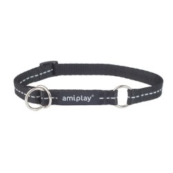 AMIPLAY Obroża półzaciskowa Reflective - Czarna M (25-40 x 1,5cm)