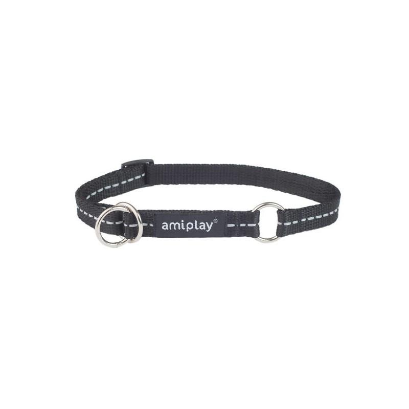 AMIPLAY Obroża półzaciskowa Reflective - Czarna M (25-40 x 1,5cm)