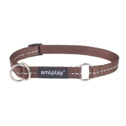 AMIPLAY Obroża półzaciskowa Reflective - Brązowa M (25-40 x 1,5cm)