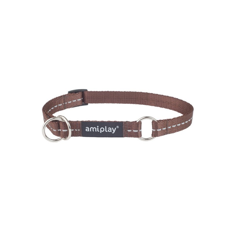 AMIPLAY Obroża półzaciskowa Reflective - Brązowa XL (40-60 x 2,5cm)