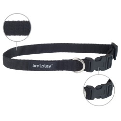 AMIPLAY Obroża regulowana Basic - Czarna M (25-40 x 1,5cm)