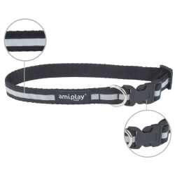 AMIPLAY Obroża regulowana Shine - Czarna S (20-35 x 1cm)