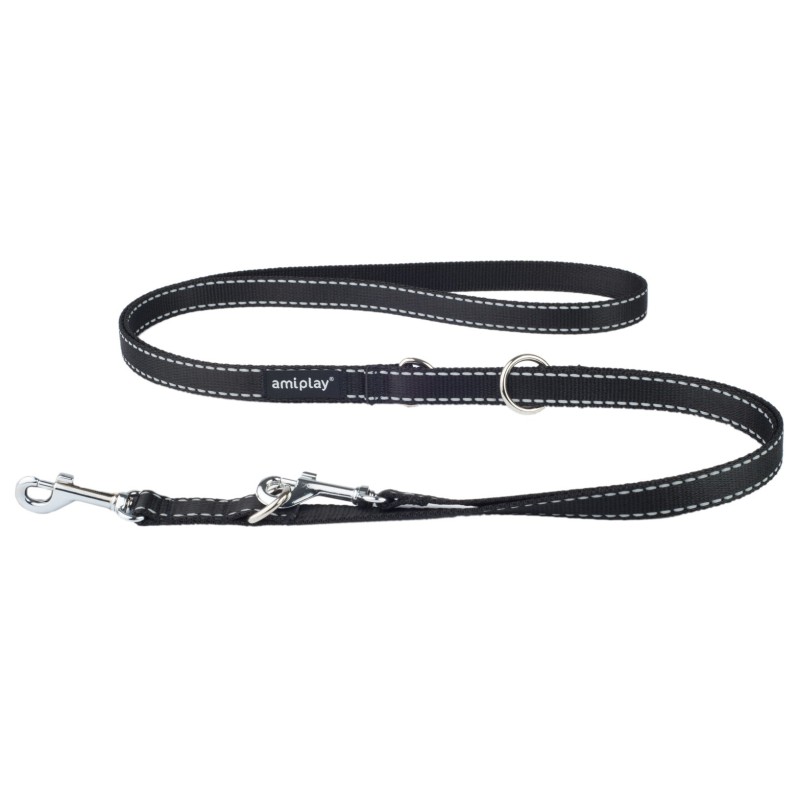 AMIPLAY Smycz regulowana 6 in 1  Reflective 100-200 cm - Czarna S