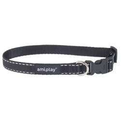 AMIPLAY Obroża regulowana Reflective - Czarna S (20-35 x 1cm)