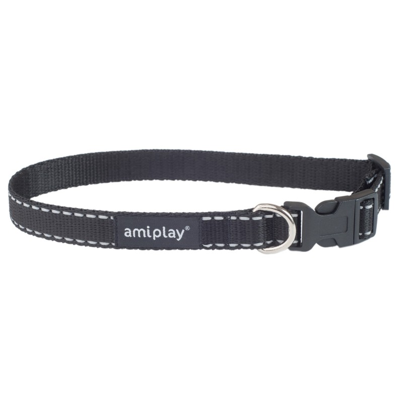 AMIPLAY Obroża regulowana Reflective - Czarna L (35-50 x 2cm)