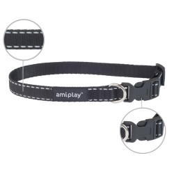AMIPLAY Obroża regulowana Reflective - Czarna L (35-50 x 2cm)