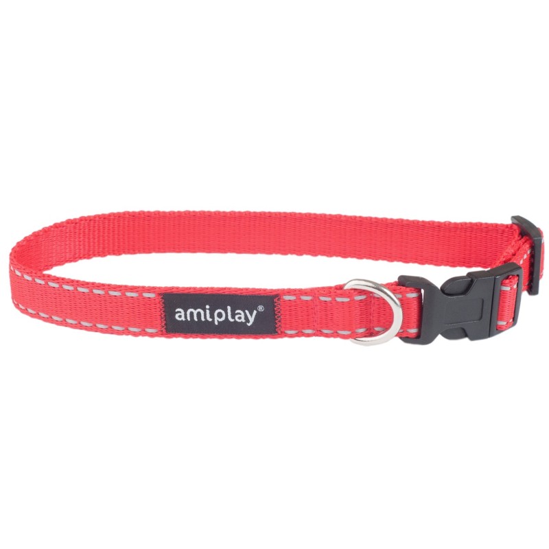 AMIPLAY Obroża regulowana Reflective - Czerwona M (25-40 x 1,5cm)