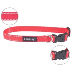 AMIPLAY Obroża regulowana Reflective - Czerwona XL (45-70 x 2,5cm)