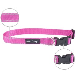 AMIPLAY Obroża regulowana Reflective - Różowa M (25-40 x 1,5cm)