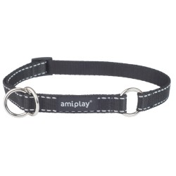 AMIPLAY Obroża półzaciskowa Reflective - Czarna M (25-40 x 1,5cm)