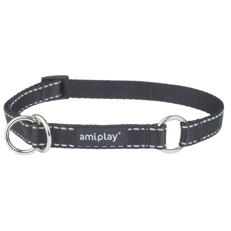 AMIPLAY Obroża półzaciskowa Reflective - Czarna XL (40-60 x 2,5cm)