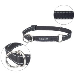 AMIPLAY Obroża półzaciskowa Reflective - Czarna XL (40-60 x 2,5cm)