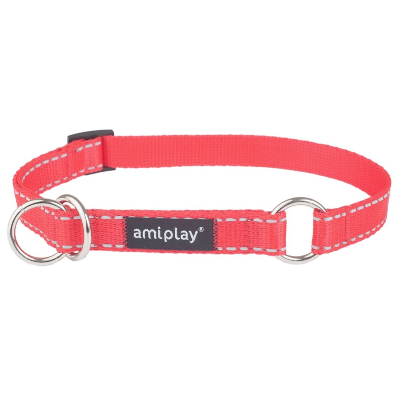AMIPLAY Obroża półzaciskowa Reflective - Czerwona L (35-50 x 2cm)
