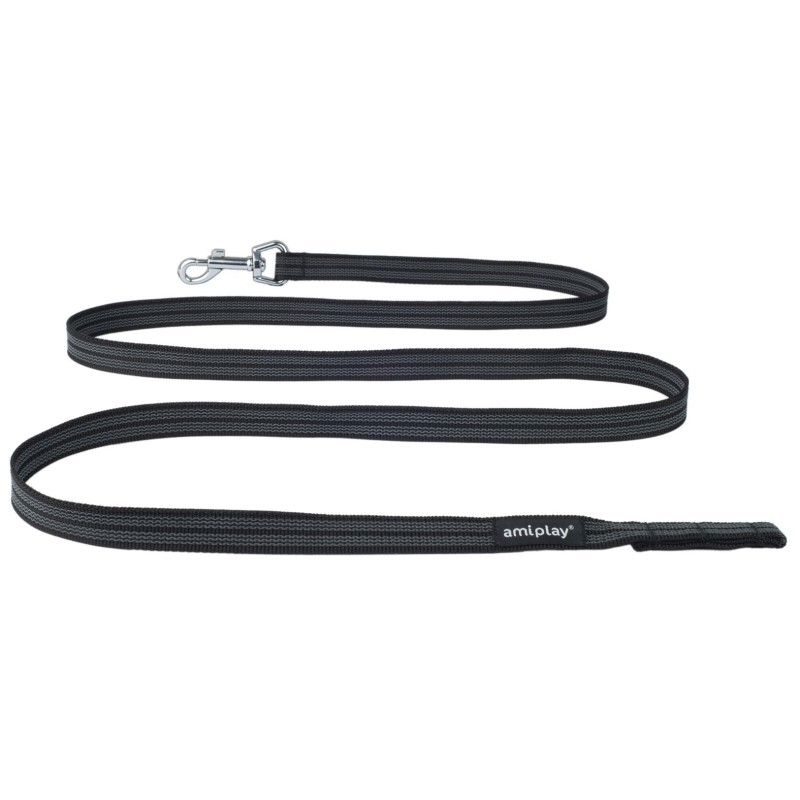 AMIPLAY Smycz treningowa bez rączki Rubber 200 cm - Czarna L-XL