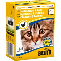 BOZITA Kurczak i indyk - kawałeczki mięsa dla kotów 370g (sos) 16x 370g