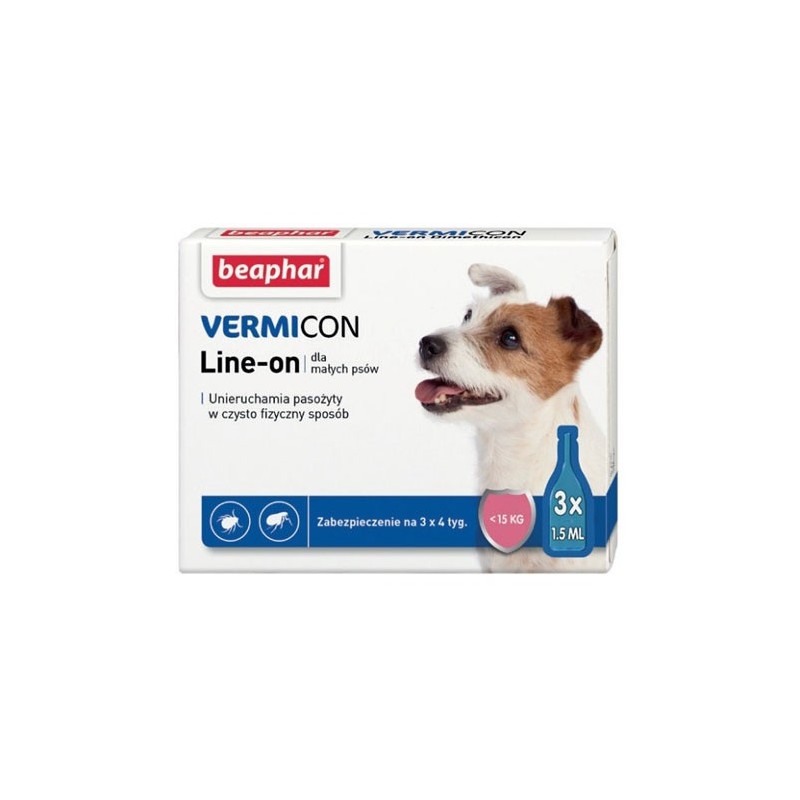 BEAPHAR Vermicon Line-On Dog - 3 pipety kropli przeciwpchłowych dla psów S - 1,5ml (3 pipety)
