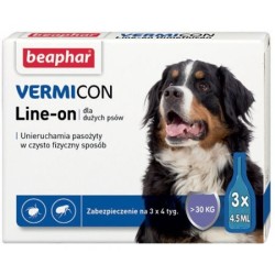 BEAPHAR Vermicon Line-On Dog - 3 pipety kropli przeciwpchłowych dla psów L - 4,5ml (3 pipety)