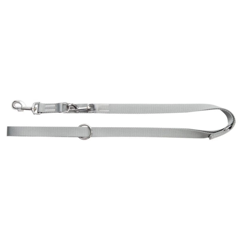 DINGO Smycz z taśmy, przedłużana - szara 1cm x 120-220cm