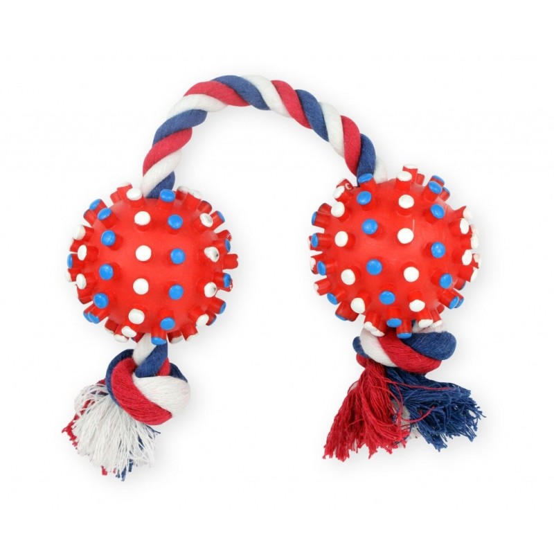 PET NOVA Dwie piłki jeż na sznurku 50cm - czerwone