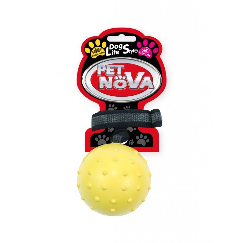 PET NOVA Piłka aportowa na antypoślizgowym pasku 6cm - żółta