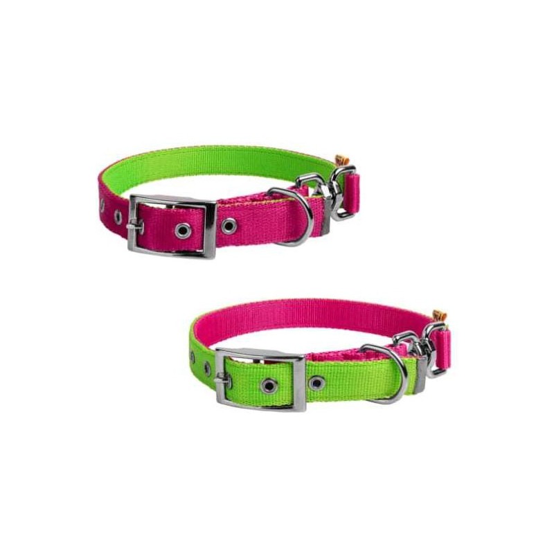 DINGO Obroża dwustronna 2,5cm x 65cm (43-53 cm) - różowo-zielona