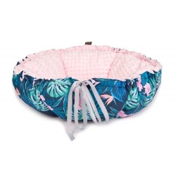 LAUREN DESIGN Legowisko DAISY - tropic / różowe minky 65cm