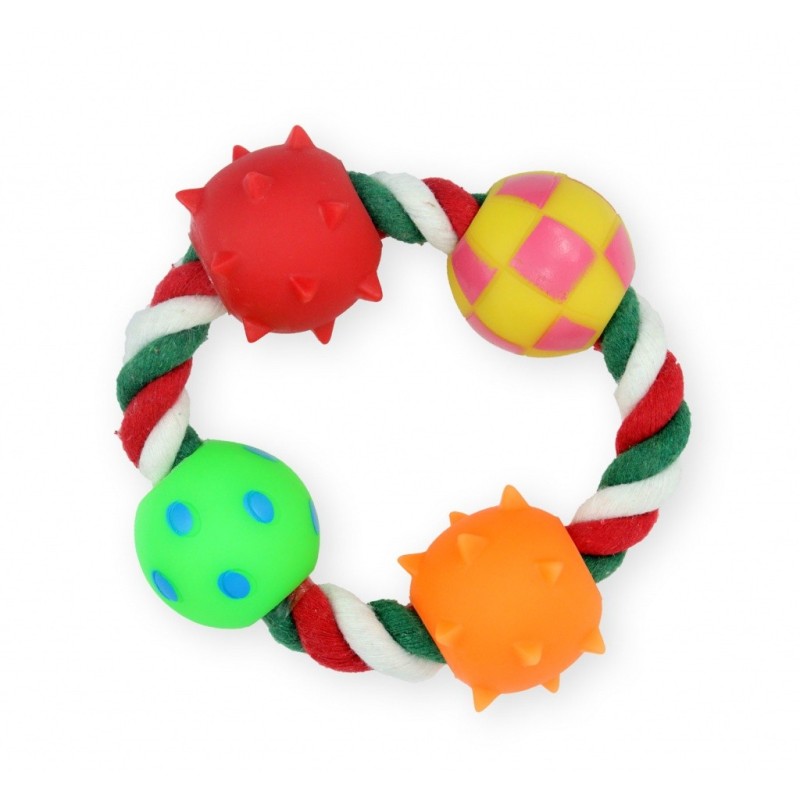 PET NOVA Kółko sznur z 4 piłkami (4,5cm) do przeciągania