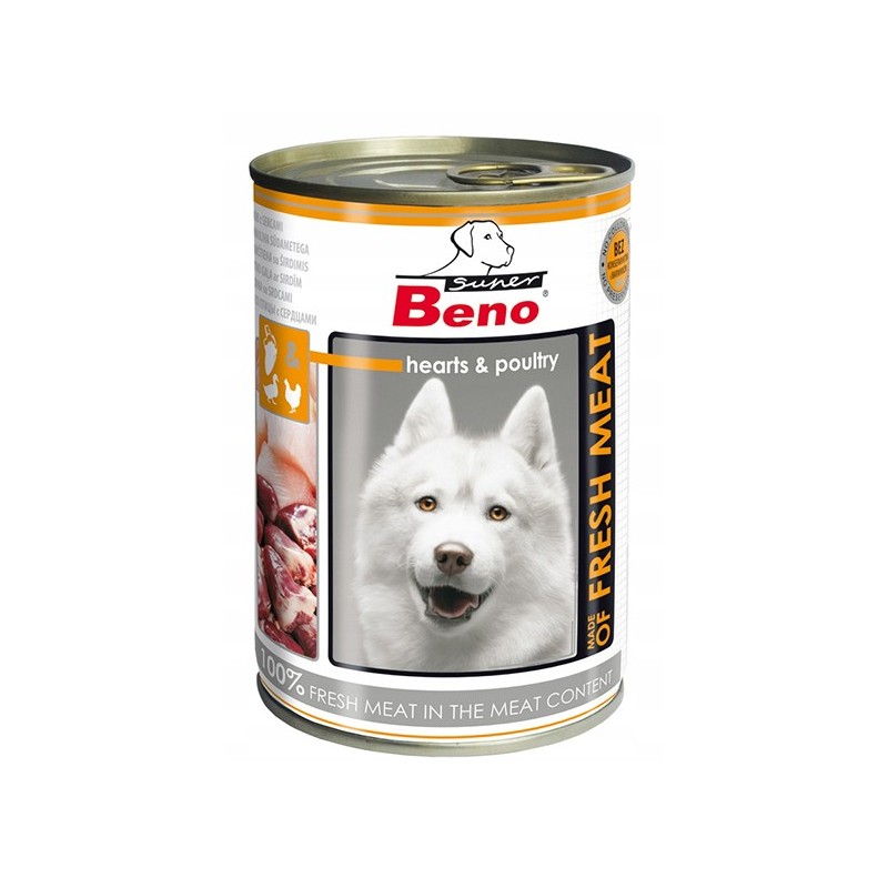 SUPER BENO DOG Meat Drób z sercami (puszka) 400g