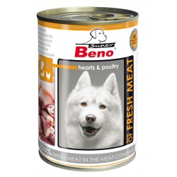 SUPER BENO DOG Meat Drób z sercami (puszka) 12x 400g