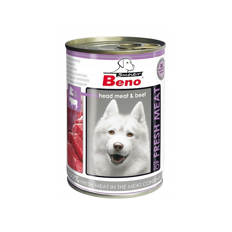 SUPER BENO DOG Meat Głowizna z wołowiną (puszka) 12x 400g
