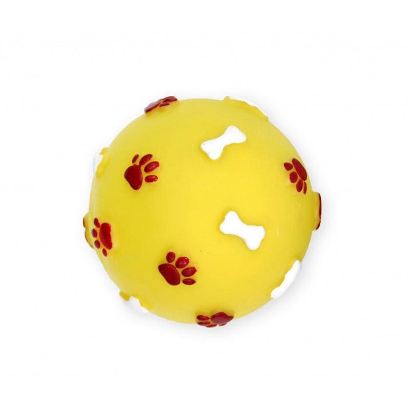 PET NOVA Piłka ze wzorem łapek i kości 7,5cm - żółta