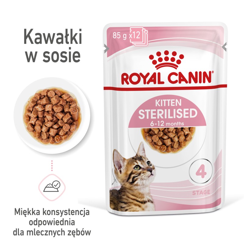 ROYAL CANIN Kitten Sterilised karma mokra w sosie dla kociąt od 6 do 12 miesiąca życia, sterylizowanych 48x 85g