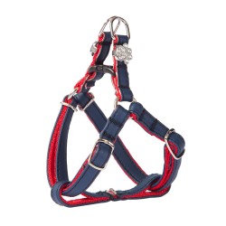 DINGO Szelki skórzane dla Yorka "New York" - Granatowo-czerwone