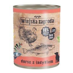 WIEJSKA ZAGRODA dla psa - Dorsz z indykiem (puszka) 800g