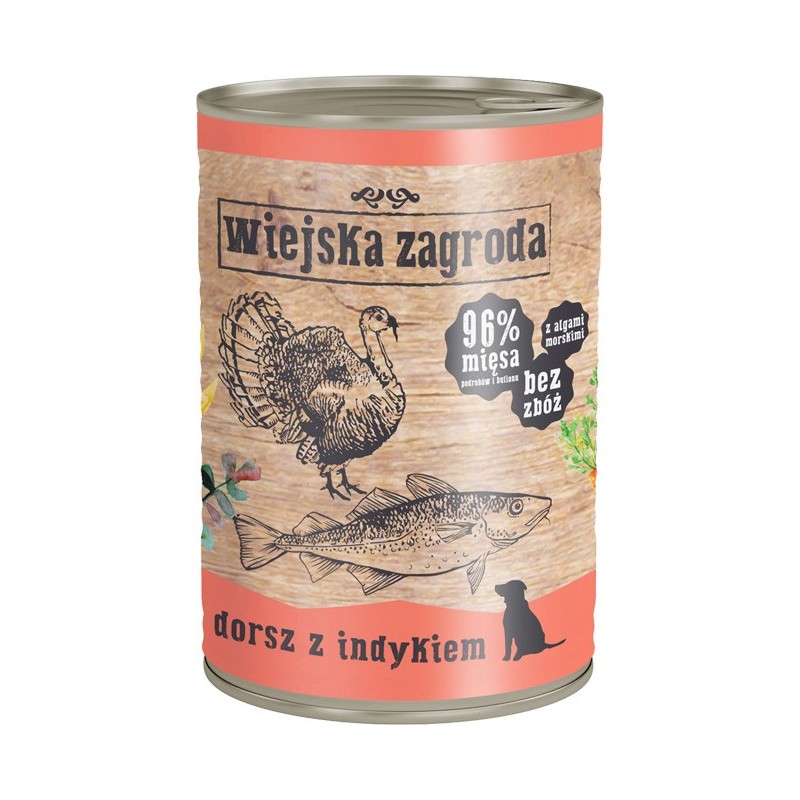 WIEJSKA ZAGRODA dla psa - Dorsz z indykiem (puszka) 800g