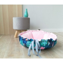 LAUREN DESIGN Legowisko DAISY - tropic / różowe minky 80 cm