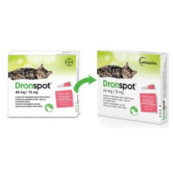 VETOQUINOL Dronspot 60 mg / 15 mg dla średnich kotów o wadze 2,5 do 5 kg (2 pipety)