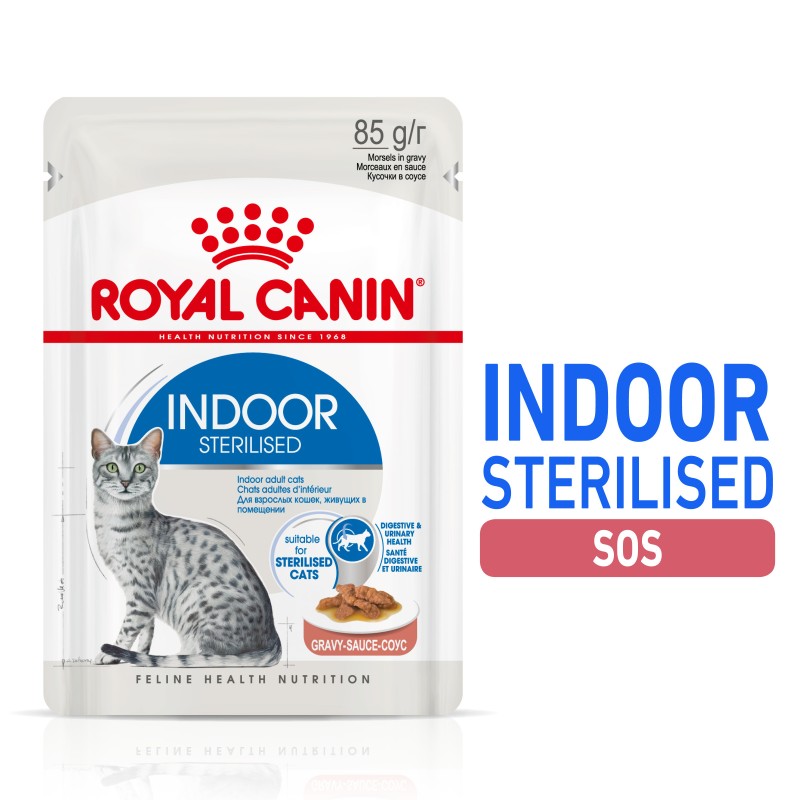 ROYAL CANIN Indoor Sterilised w sosie, karma mokra w sosie dla kotów dorosłych, sterylizowanych, przebywających wyłącznie w domu