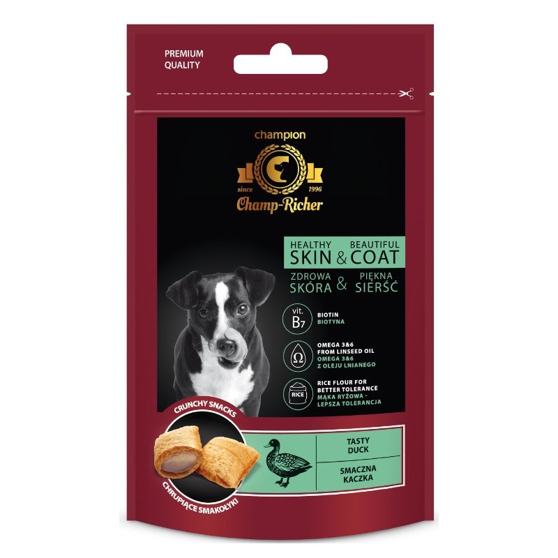CHAMP-RICHER Smakołyki skóra i sierść z kaczką 90g