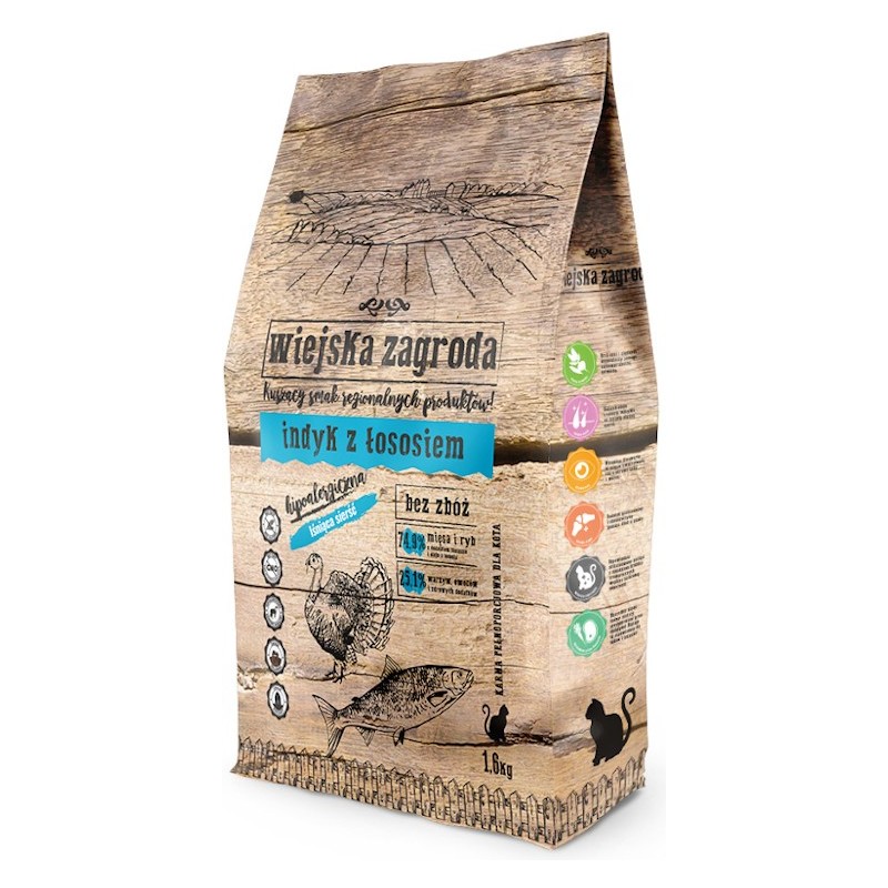 WIEJSKA ZAGRODA dla kota - Indyk z łososiem 1,6kg