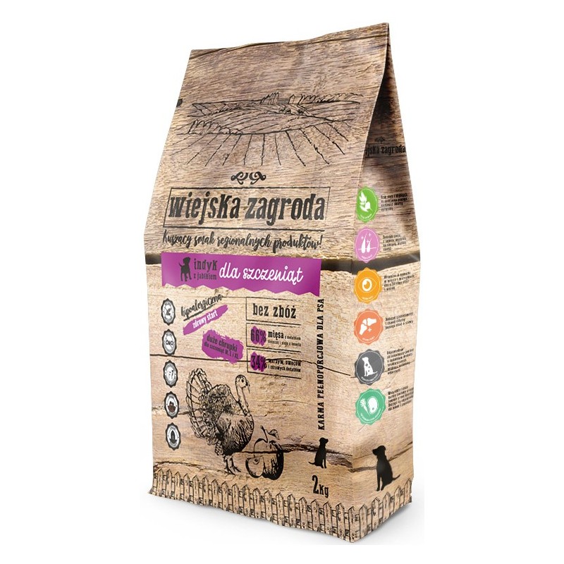 WIEJSKA ZAGRODA dla szczeniąt - Indyk z jabłkiem 2 kg