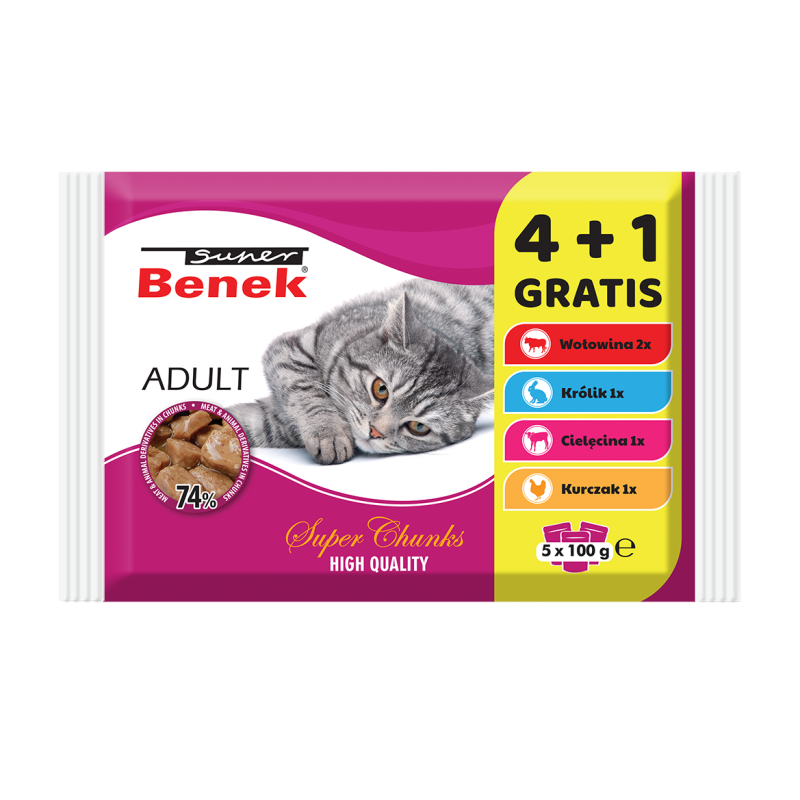 SUPER BENEK Adult Mix smaków 5x 100g (4 + 1 GRATIS)